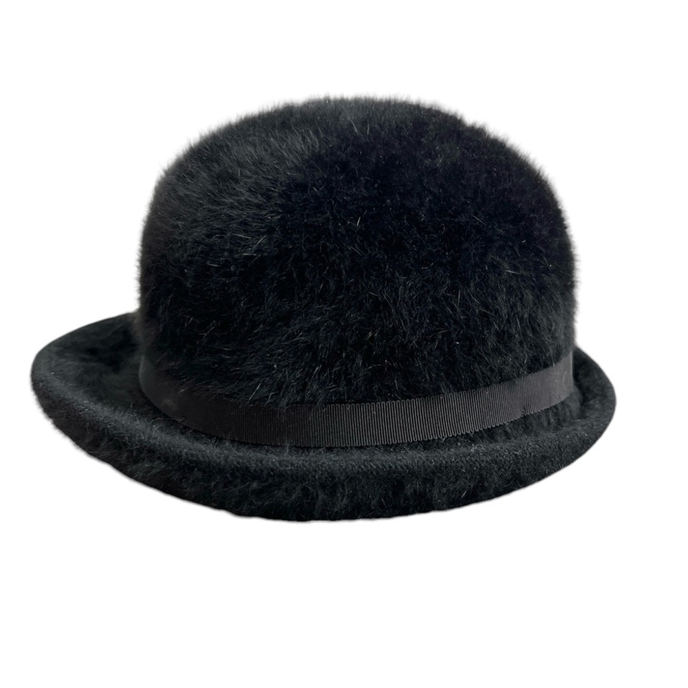 Vintage 80s KANGOL made in England fuzzy black trilby hat - Picture 3 of 8